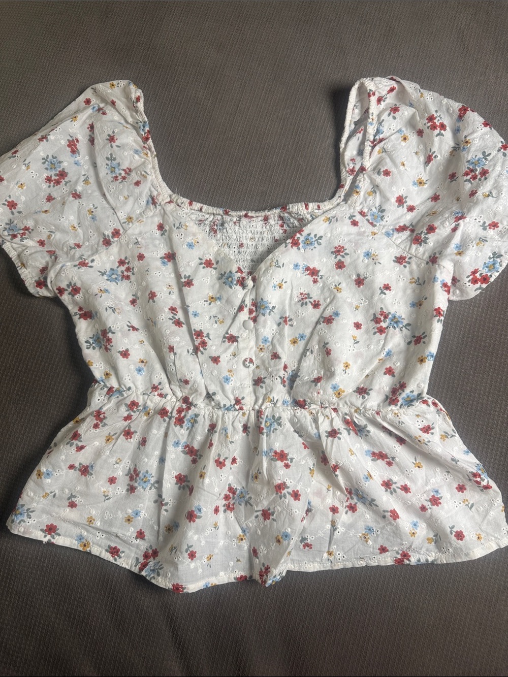 Floral Peplum Blouse with Puff Sleeves